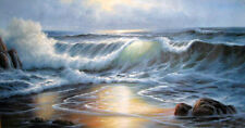 Used, Dream-art Oil painting seascape with nice ocean waves and rocks in sunset 36" for sale  Shipping to Canada