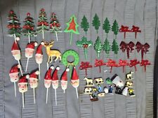 Vintage Plastic Christmas Cupcake Picks Cake Toppers Santa Tree Wreath  for sale  Shipping to South Africa