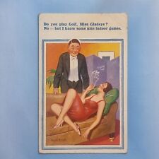 Cartão postal em quadrinhos C1940 Saucy Miss Gladeye Smokes sofá golfe conhecer jogos internos, usado comprar usado  Enviando para Brazil