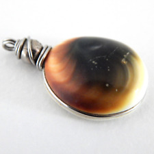 Vintage Handmade Shiva Eye Shell Operculum Pendant Silver Setting for sale  Shipping to South Africa