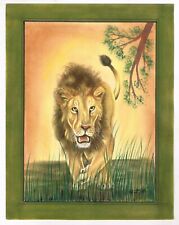 Handmade Lion Painting Fine Miniature Wildlife Nature Artwork On Paper for sale  Shipping to Canada