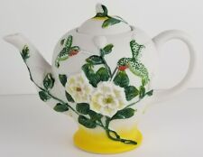 Tetera de cerámica vintage con colibríes y flores, apta para alimentos segunda mano  Embacar hacia Mexico
