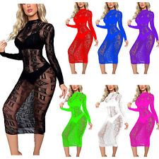 Womans Sexy Sheer Mesh Bodycon Dress See-through Long Sleeve Tights Nightdress for sale  Shipping to South Africa