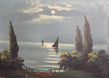 Antique oil painting night landscape  for sale  Shipping to Canada