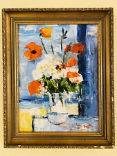 Mak Oil/Acrylic on Canvas, Floral Poppies, Daisies, Vibrant, Wood Frame, Antique, used for sale  Shipping to South Africa