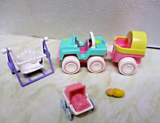 Fisher Price Vintage Smooshies 1980 Rare Dolls Jeep Cart Baby Swing Pram & Baby for sale  Shipping to South Africa