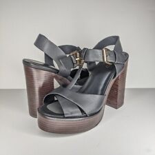 Used, ALDO BLACK PLATFORM HEELS SZ 10 T STRAP OPEN TOE WOOD HIGH HEEL CLUB SEXY HOT for sale  Shipping to South Africa