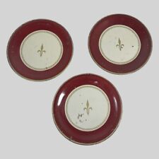 Set of 3 Vintage Tin Metal Plates with Fleur de Lis Red Band Gold 6 1/4" for sale  Shipping to South Africa