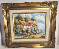 B. TRAPP ENGLISH COTTAGE GARDEN Flowers Trees 8"×10" Oil Canvas Painting Framed, used for sale  Shipping to South Africa