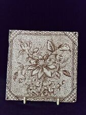Usado, Azulejo antigo de cerâmica creme e marrom floral para lareira (15 x 15 x 1 cm) comprar usado  Enviando para Brazil