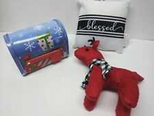 Caixa de correio decorativa de Natal de 5 pol. Papai Noel com bandeira e bônus renas e travesseiros comprar usado  Enviando para Brazil