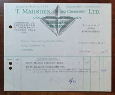 1955 T. Marsden Ltd, Chemical & Firelighters, Greenbank, Preston Invoice for sale  Shipping to South Africa