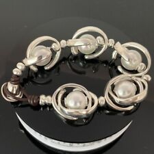 Pulseira de couro folheada a prata lua dupla UNO de 50 5 pérolas joias femininas comprar usado  Enviando para Brazil