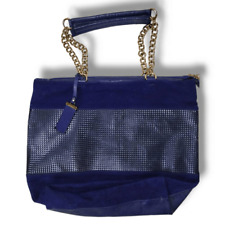 Bolsa grande Arezzo couro azul corrente dourada alça de transporte zíper fecho superior bolsos, usado comprar usado  Enviando para Brazil