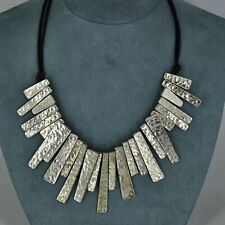 joan rivers Necklace Bib Hammered Brutalist Chunky Silver Tone 19" for sale  Shipping to South Africa