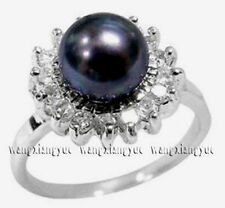¡Encantador! Anillo de perlas cultivadas Akoya negro natural talla 7 8 9 segunda mano  Embacar hacia Argentina