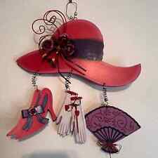 Chapéu vermelho vintage senhora luvas floridas de madeira ventilador sapatos decoração pendurada na parede comprar usado  Enviando para Brazil