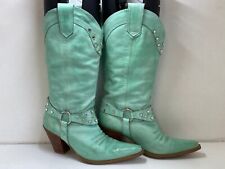 Bronx leather cowboy boots women's UK 7.5 turquoise line dancing mid calf pull for sale  Shipping to South Africa