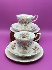 TWO SETS Royal Albert Moss Rose -  Bone China Tea Cup, Saucer, Side Plate Trios, used for sale  Shipping to South Africa