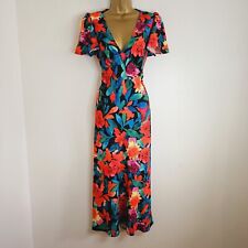 NUEVO WALLIS Cuello en V Estampado Floral Chifón Midi Vestido Verano Vacaciones Verde Rojo Negro segunda mano  Embacar hacia Argentina