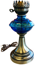 Lâmpada elétrica de vidro azul cobalto a óleo aparência furacão chave interruptor base apenas 12"x5.5", usado comprar usado  Enviando para Brazil
