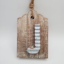 Wood Wall Sign 7" Letter J Nautical Rope Hanging Corrugated Metal Tin Tag Shape, used for sale  Shipping to South Africa