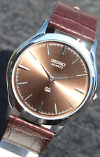 Rzadki zegarek na rękę Seiko Quartz Slim Japan Made Brązowa tarcza Wiśniowy pasek Sztuczna skóra na sprzedaż  Wysyłka do Poland