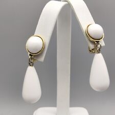 Monet Gold Tone White Acrylic Dangling Clip On Earrings Vintage Signed Gorgeous for sale  Shipping to South Africa