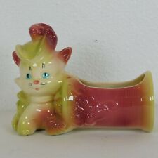 Hull Ceramic Cat w/Hat Planter Statue Figure USA Yellow Pink Cute Kitty Signed for sale  Shipping to South Africa