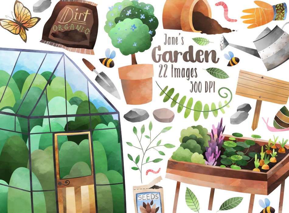 Watercolor garden clipart for sale  