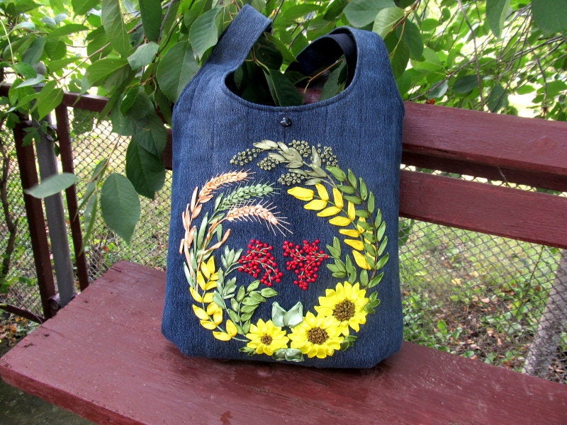 Embroidered denim bag for sale  