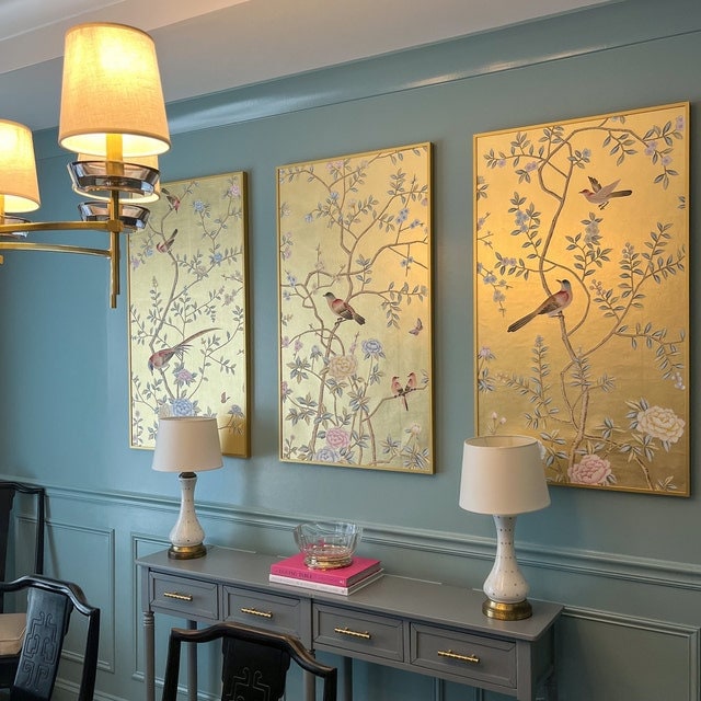 Chinoiserie handpainted artwork for sale  