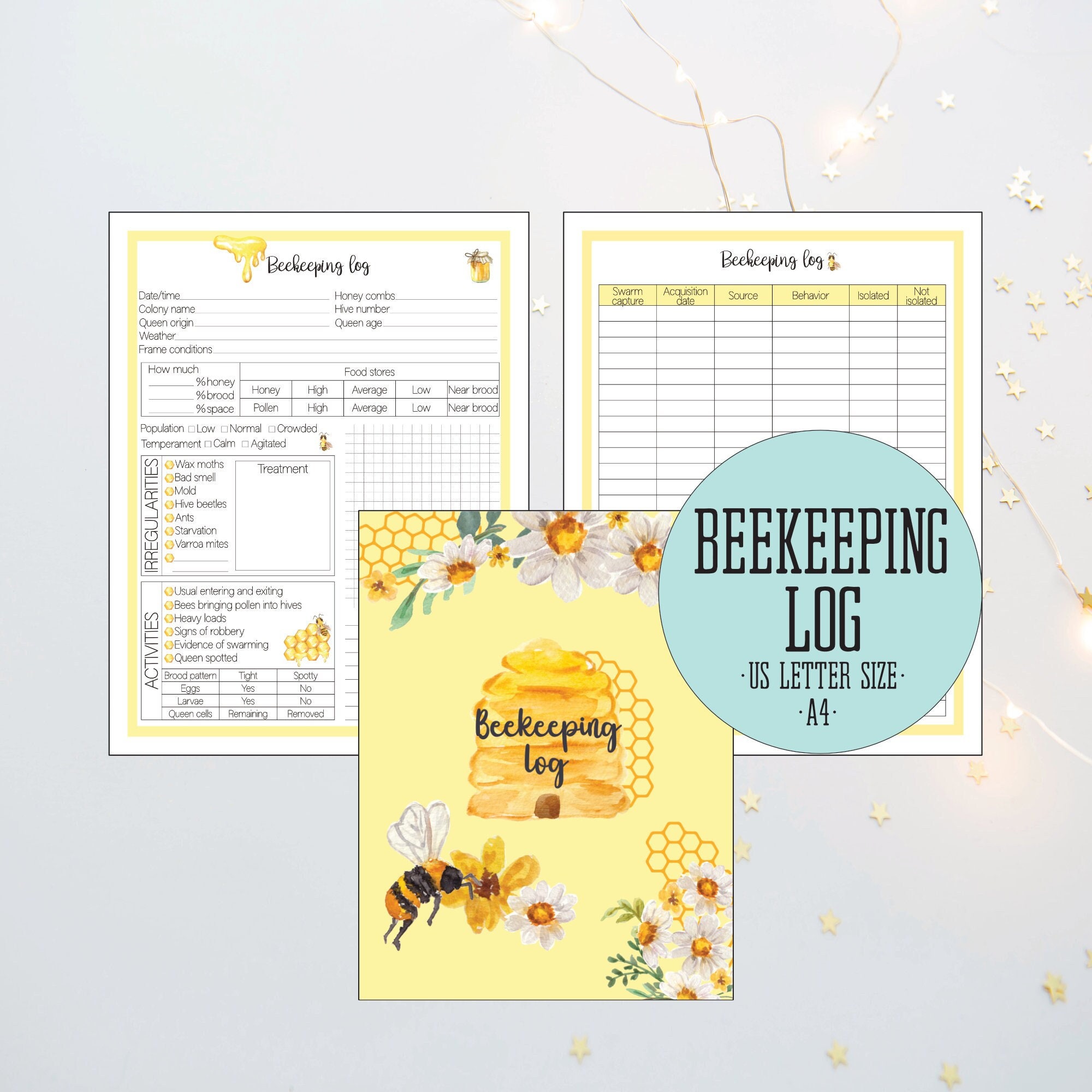 Beekeeping log printable for sale  