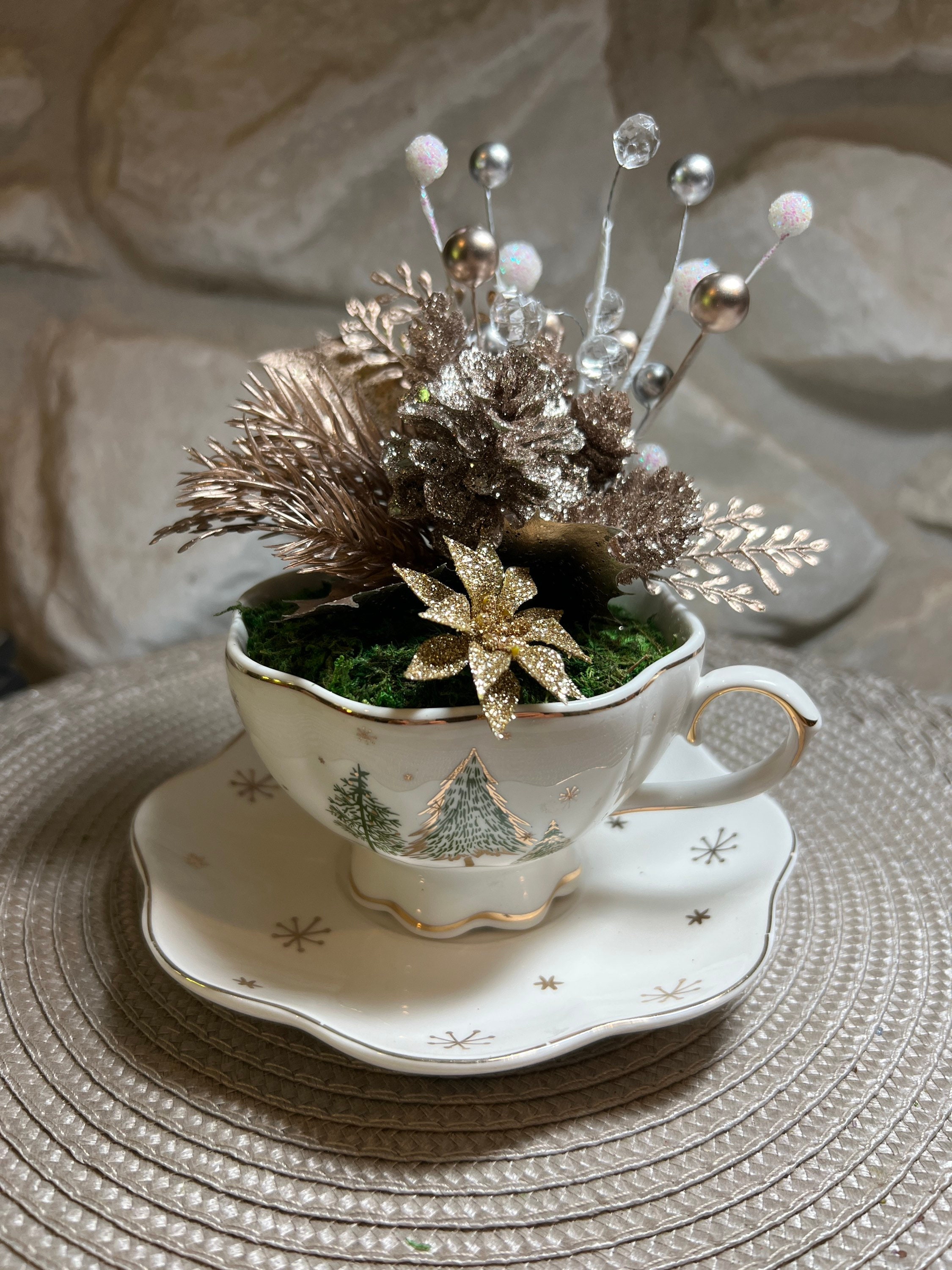 Golden christmas teacup for sale  