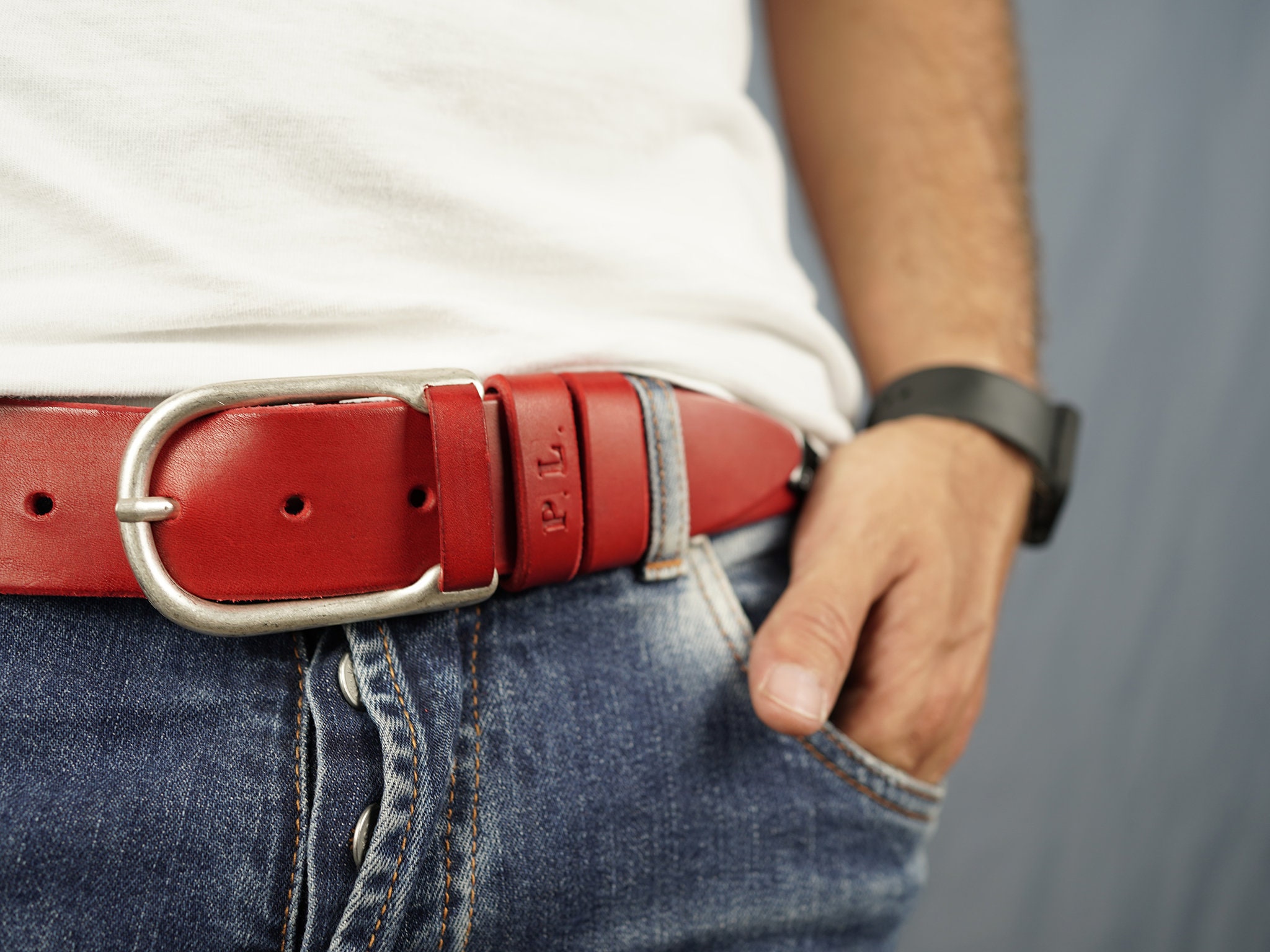 Red leather belt for sale  