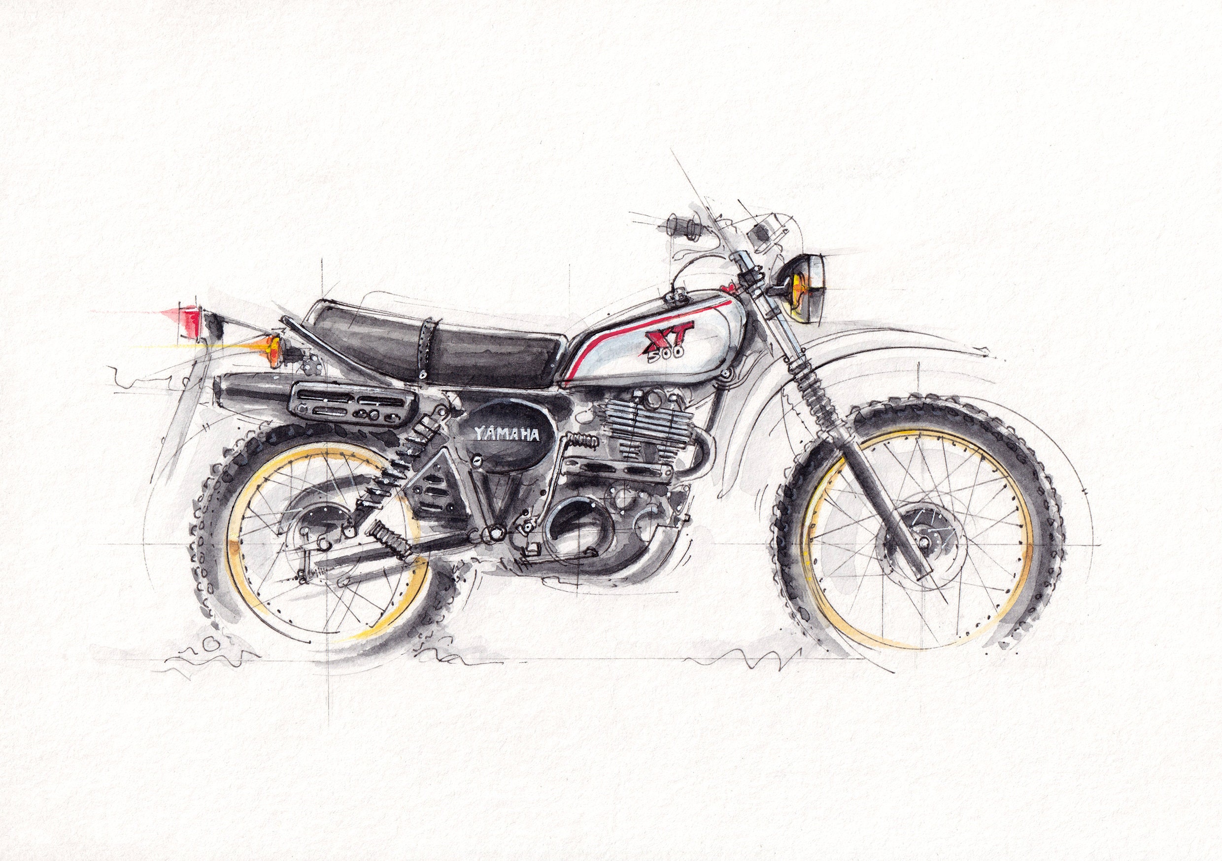 Yamaha xt500 watercolor for sale  