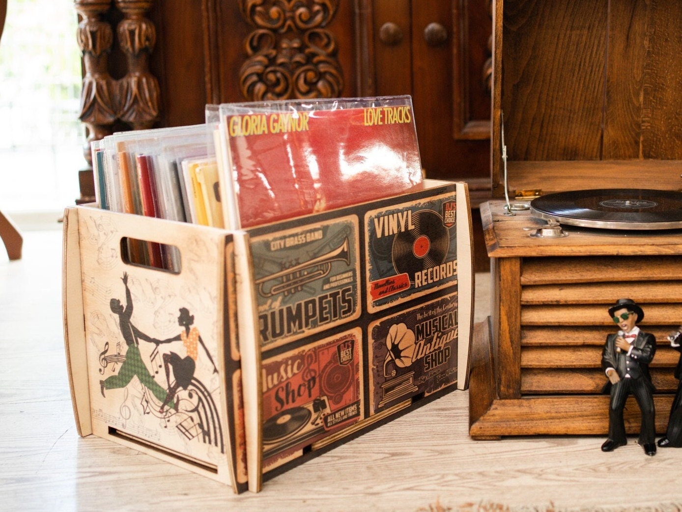 Retro wooden records for sale  