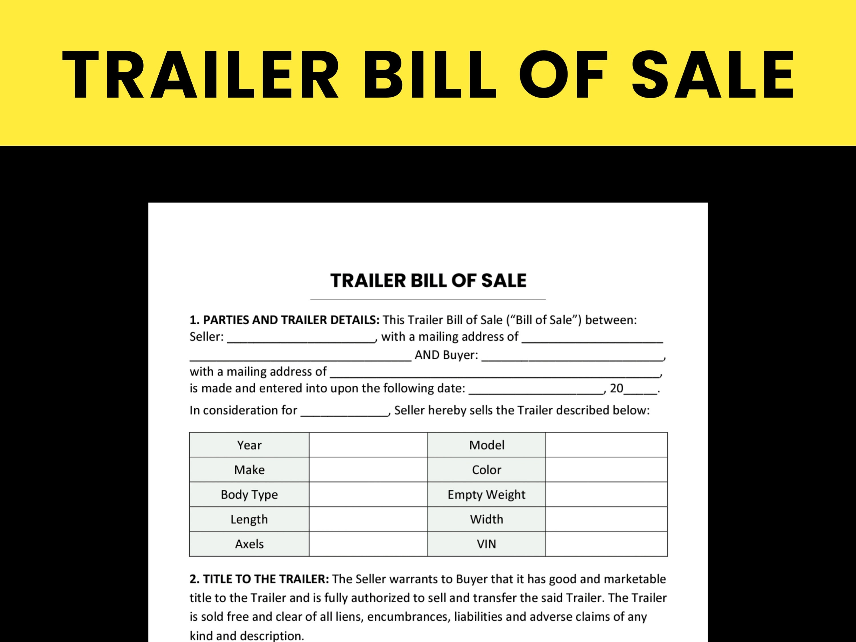 Trailer bill sale for sale  