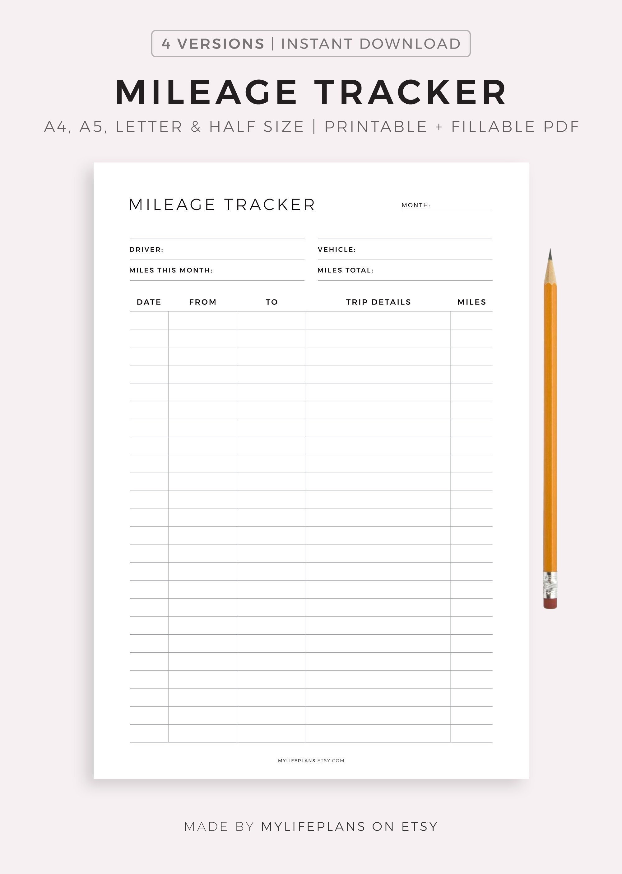 Mileage tracker printable for sale  