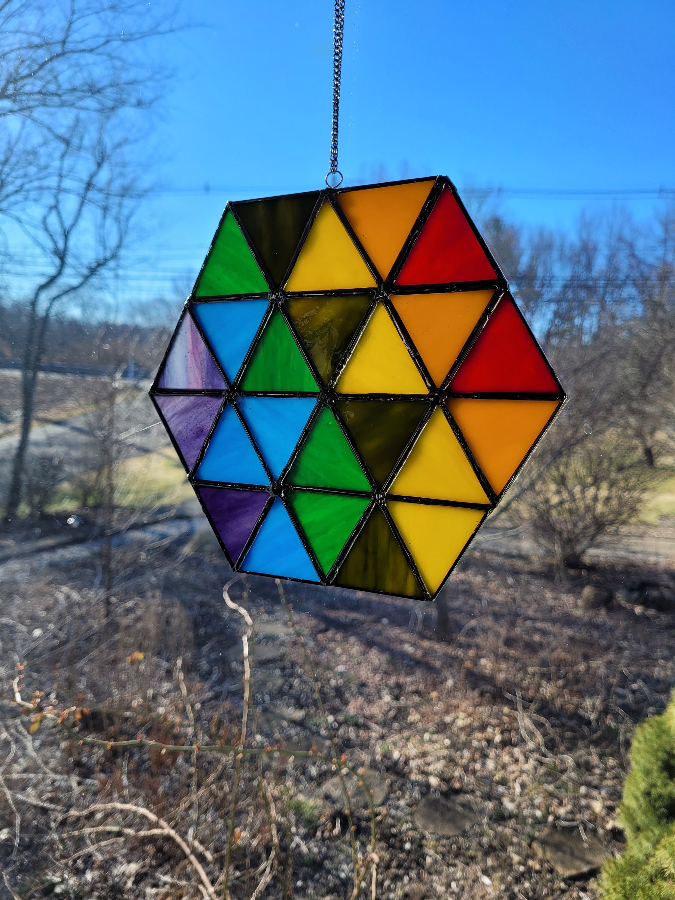 Rainbow hexagon stained for sale  