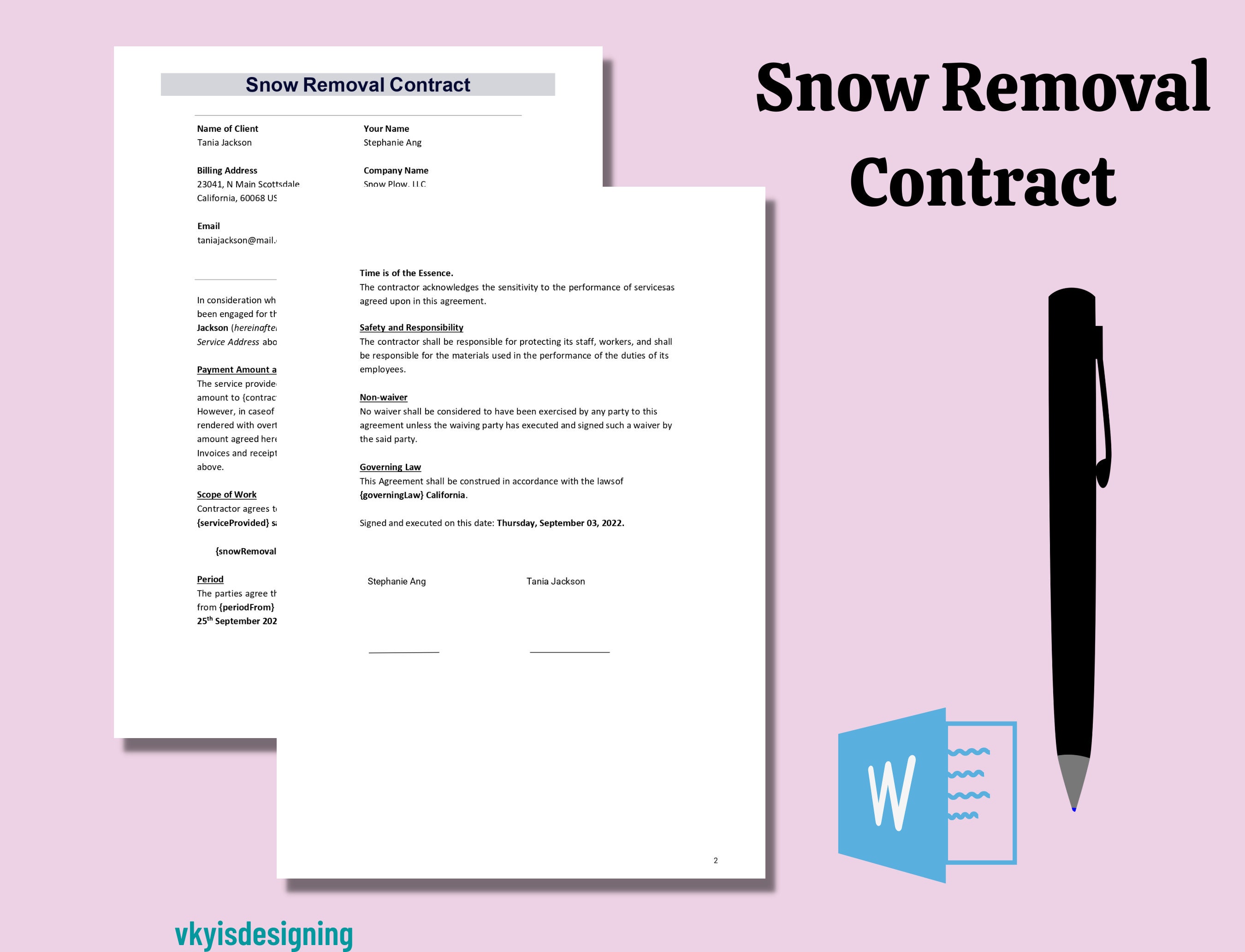 Snow removal contract for sale  