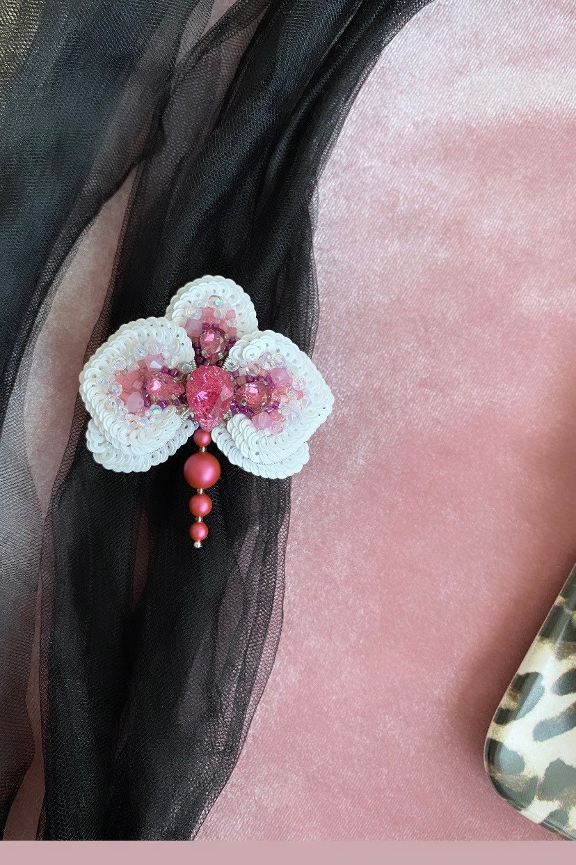 Handmade orchid brooch for sale  