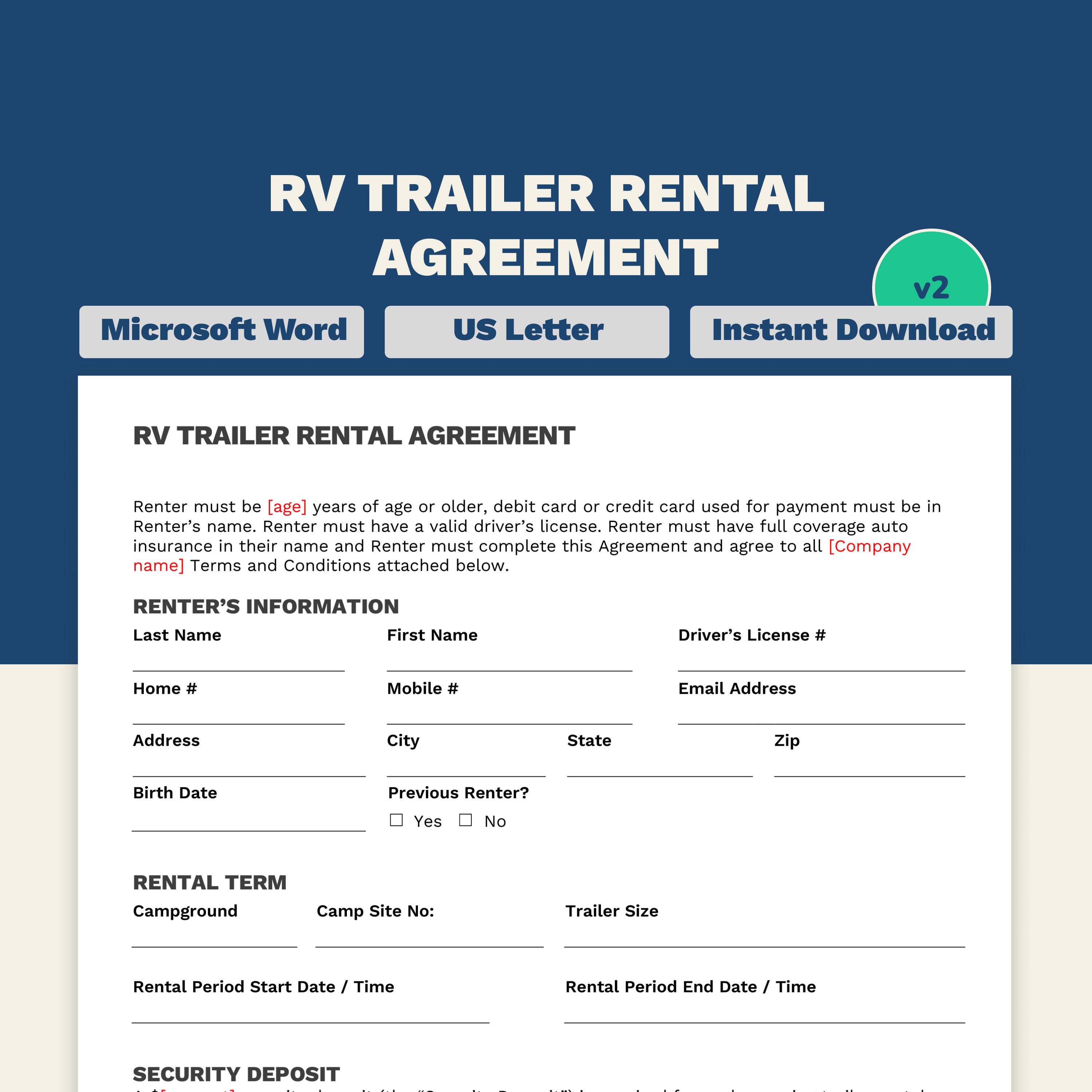 Trailer rental agreement for sale  