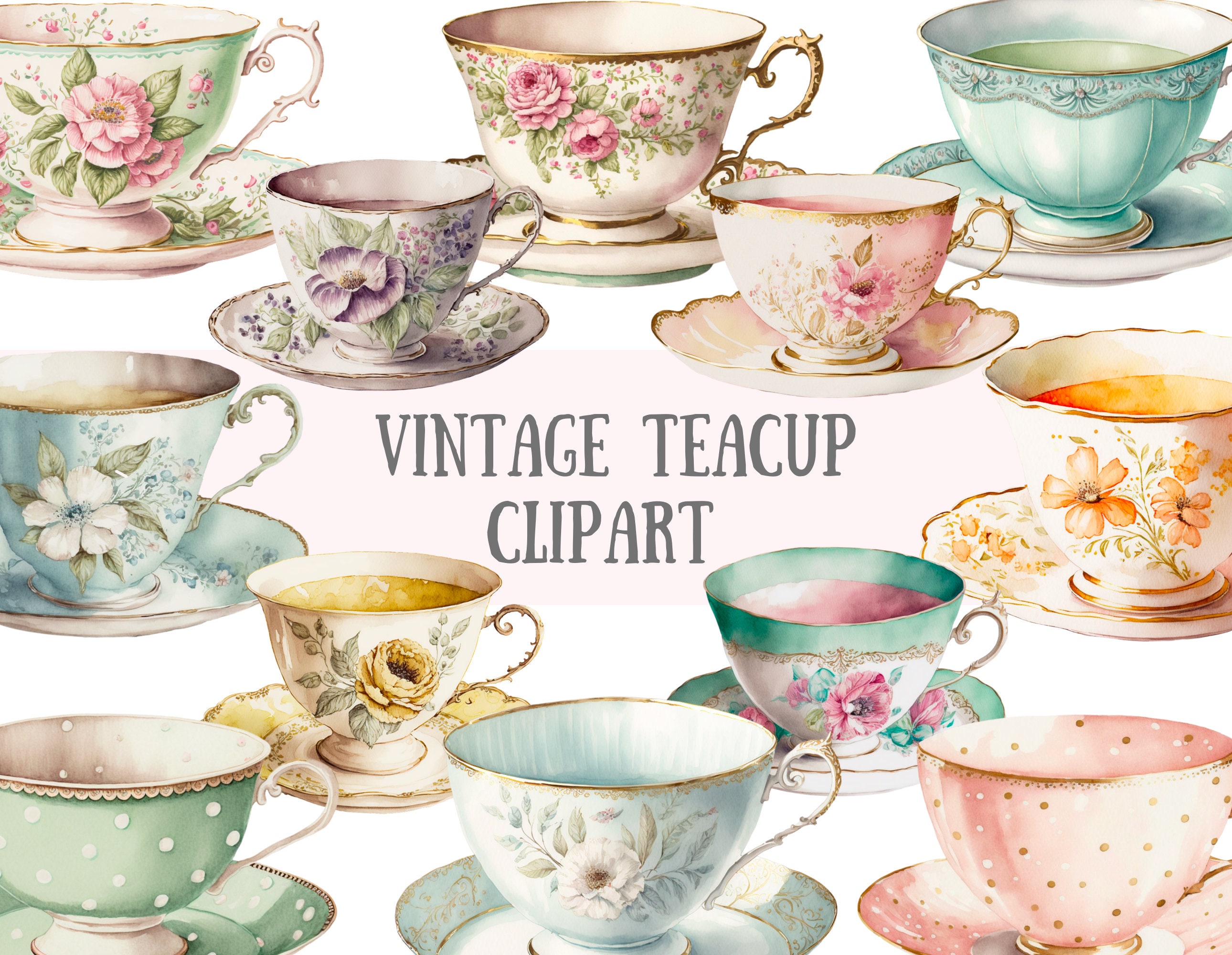 Watercolour vintage teacup for sale  
