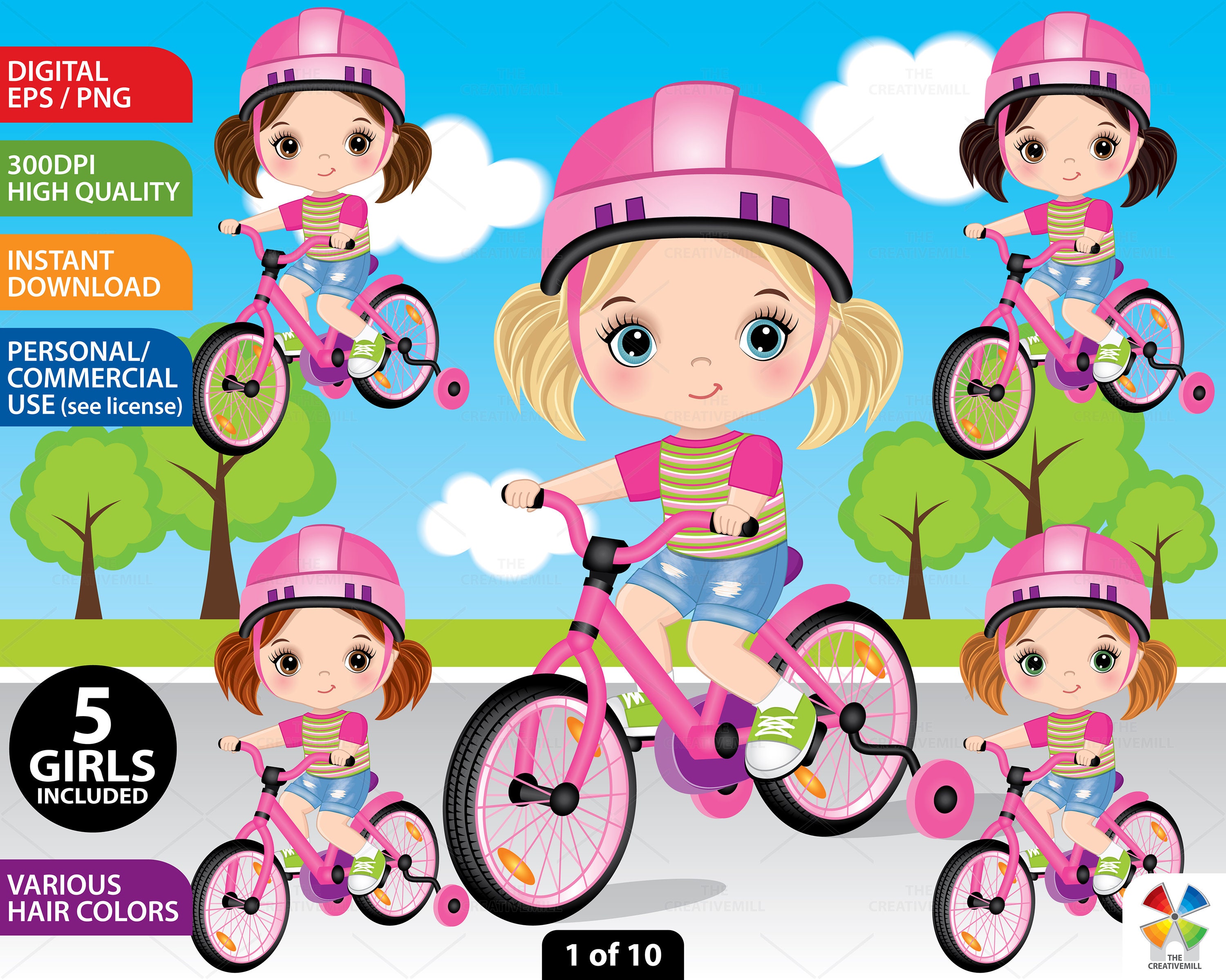 Bicycle girl clipart for sale  