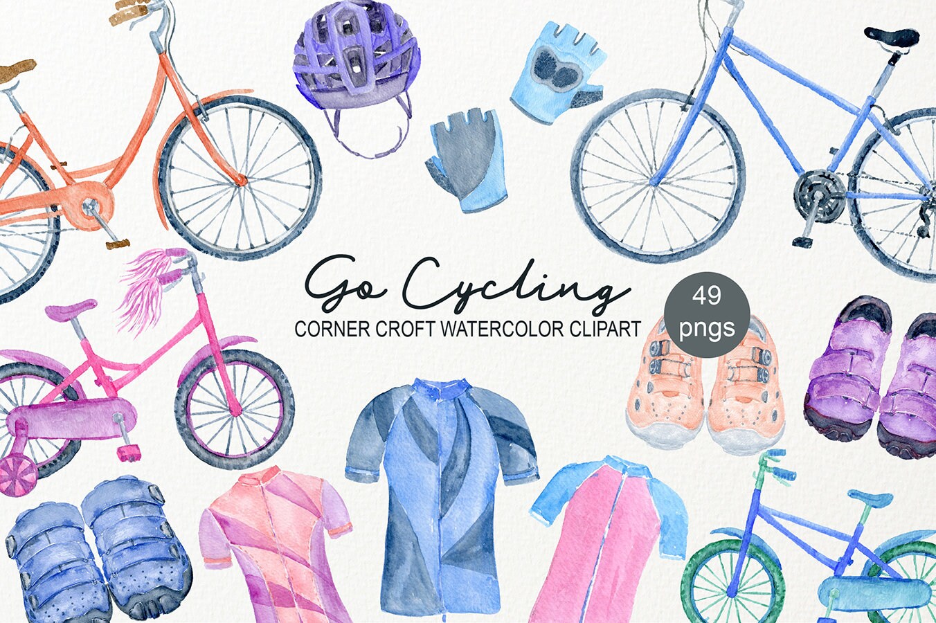 Watercolor clipart cycling for sale  
