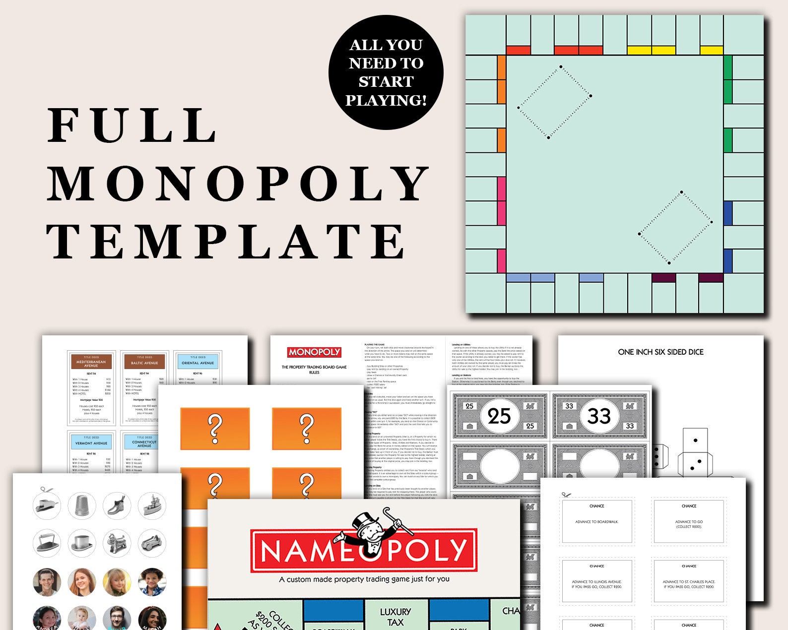 Blank monopoly template for sale  