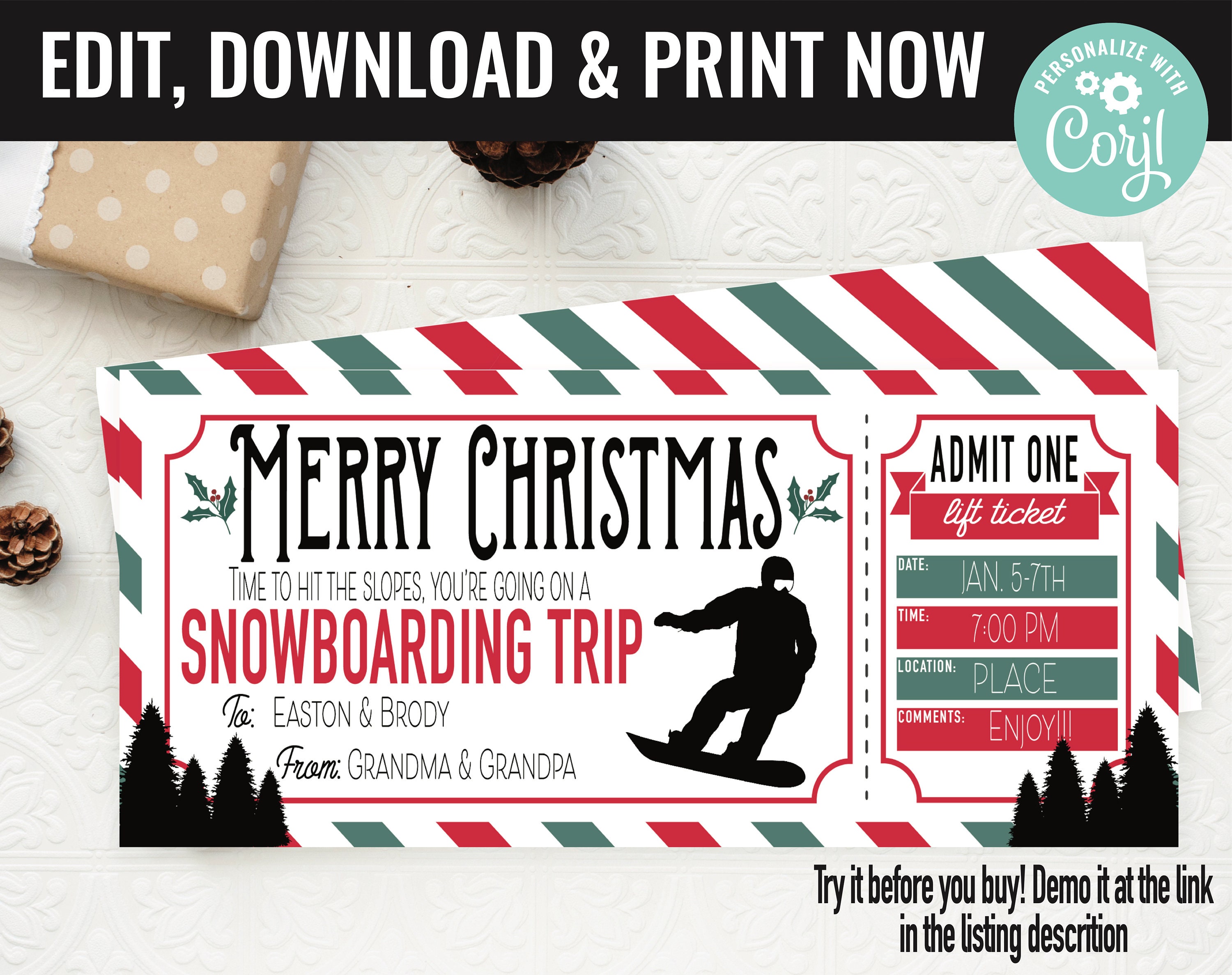 Christmas snowboarding trip for sale  