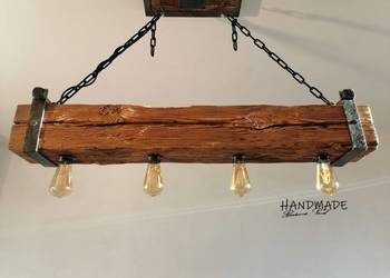 Drewniana lampa, żyrandol RETRO,Loft. 120lat stara belka. RA, używany na sprzedaż  Bytów