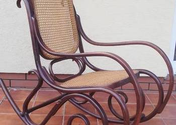 Fotel bujany drewniany z rafią bujak na biegunach, używany na sprzedaż  Sulbiny